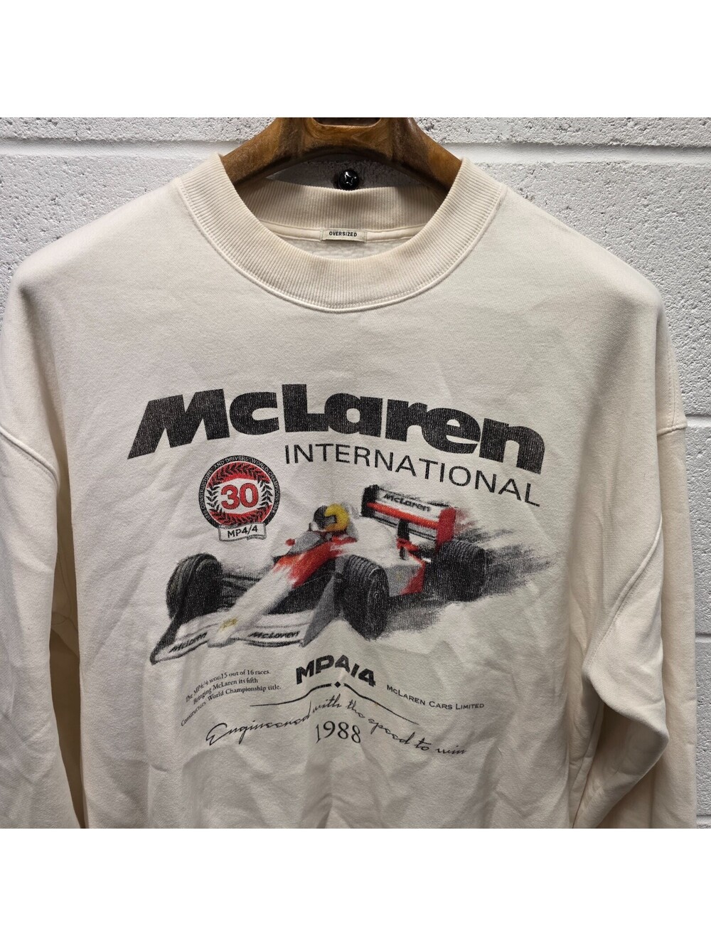 McLaren Sweatshirt Mens S Oversized White Formula 1 Racing   F1 1988 24x27
